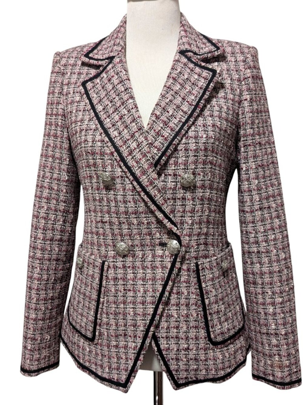 Veronica Beard Womens Size 6? Theron Pink Purple Tweed Double Breasted Blazer